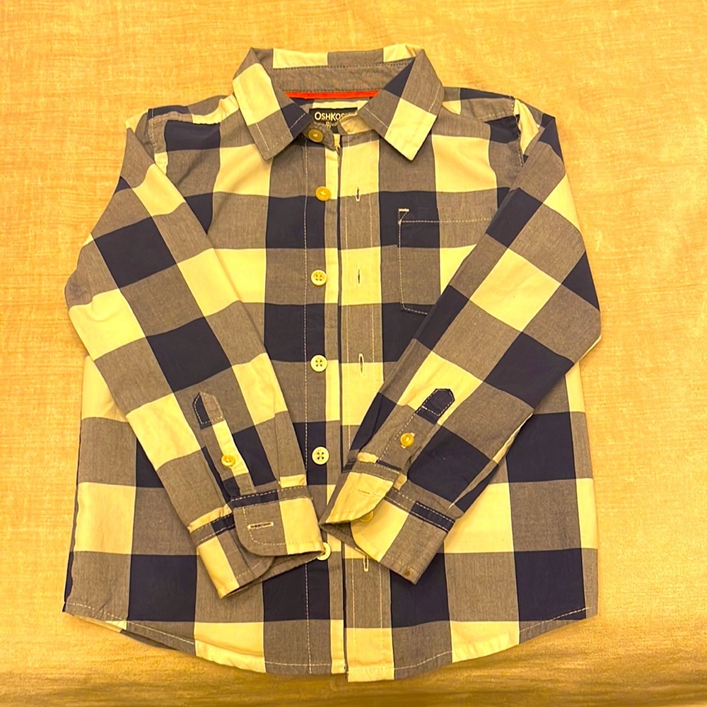 Oshkosh boys size 5t button down, royal blue, Buffalo check cotton shirt